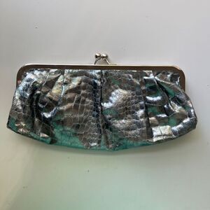 Candies Women's Metallic Silver Snakeskin Pattern Clutch Bag